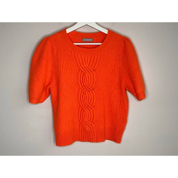 J. Crew Short Sleeve Wool-Cashmere Blend Cable-Knit Crewneck Sweater Orange - Picture 3 of 9